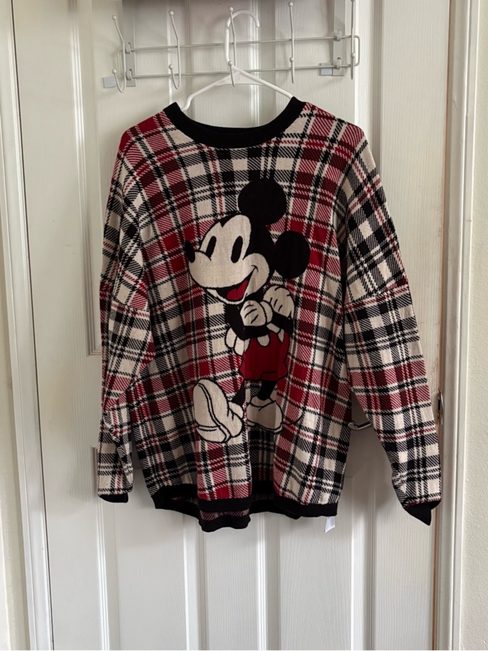 Disney Plaid Knit SpritJersey Sweater in Red, Black & White
